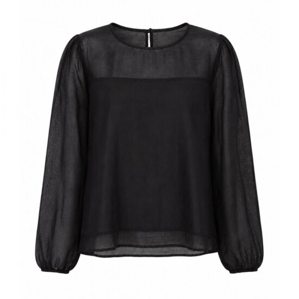 Shop Women S Korean Made Round Layered Long Sleeve blouSe Black Rei Wbl260101