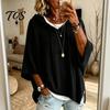 Long Sleeve Tops Autumn Women Knit Pullover Sweater, Loose Fit Drawstring Hooded Oversized Sweaters 3/4 Drop Shoulder Solid Color Casual Sweater Soft