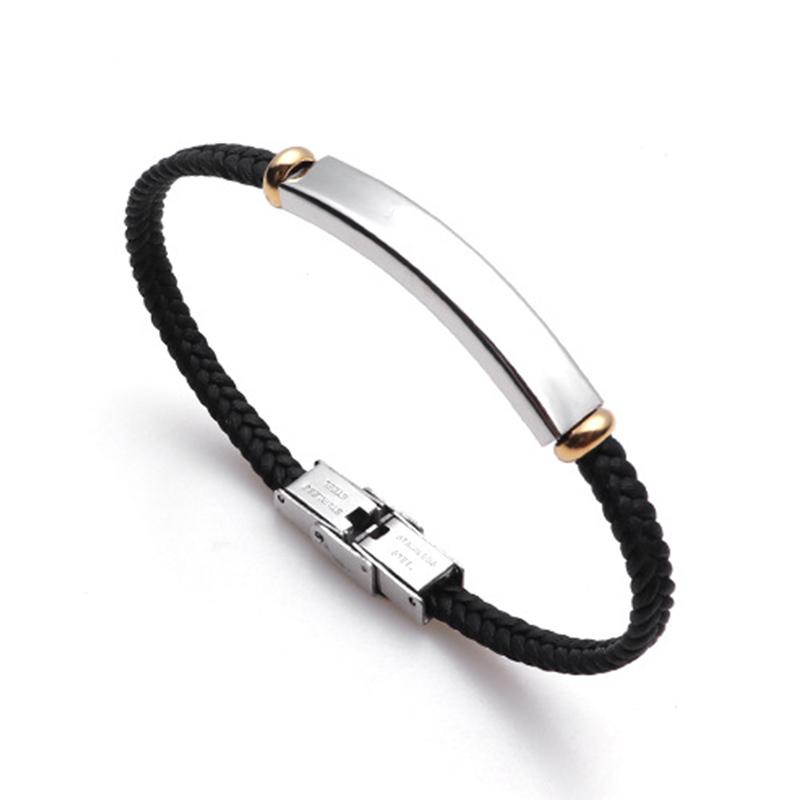 Customized Engraved Name Text Braided Rope Chain Bracelet Stainless Steel Carve Anniversary Date  for Women Men