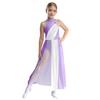 Girls Color Block Dance Dress Mock Neck Sleeveless Keyhole Back Split Modern Lyrical Performance Wear