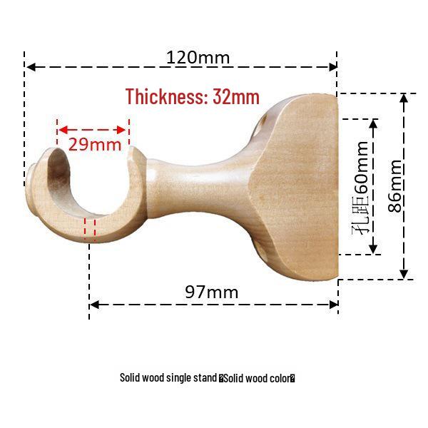 Solid Wood Curtain Rod and Track Accessories: Single/Double Bracket, Base, Decorative Head