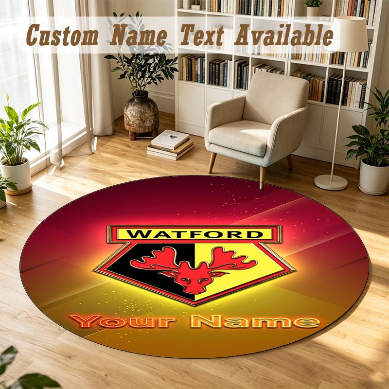 Round Rug Custom NameWatford FC Pattern Non Slip Carpet Home Floor Decor