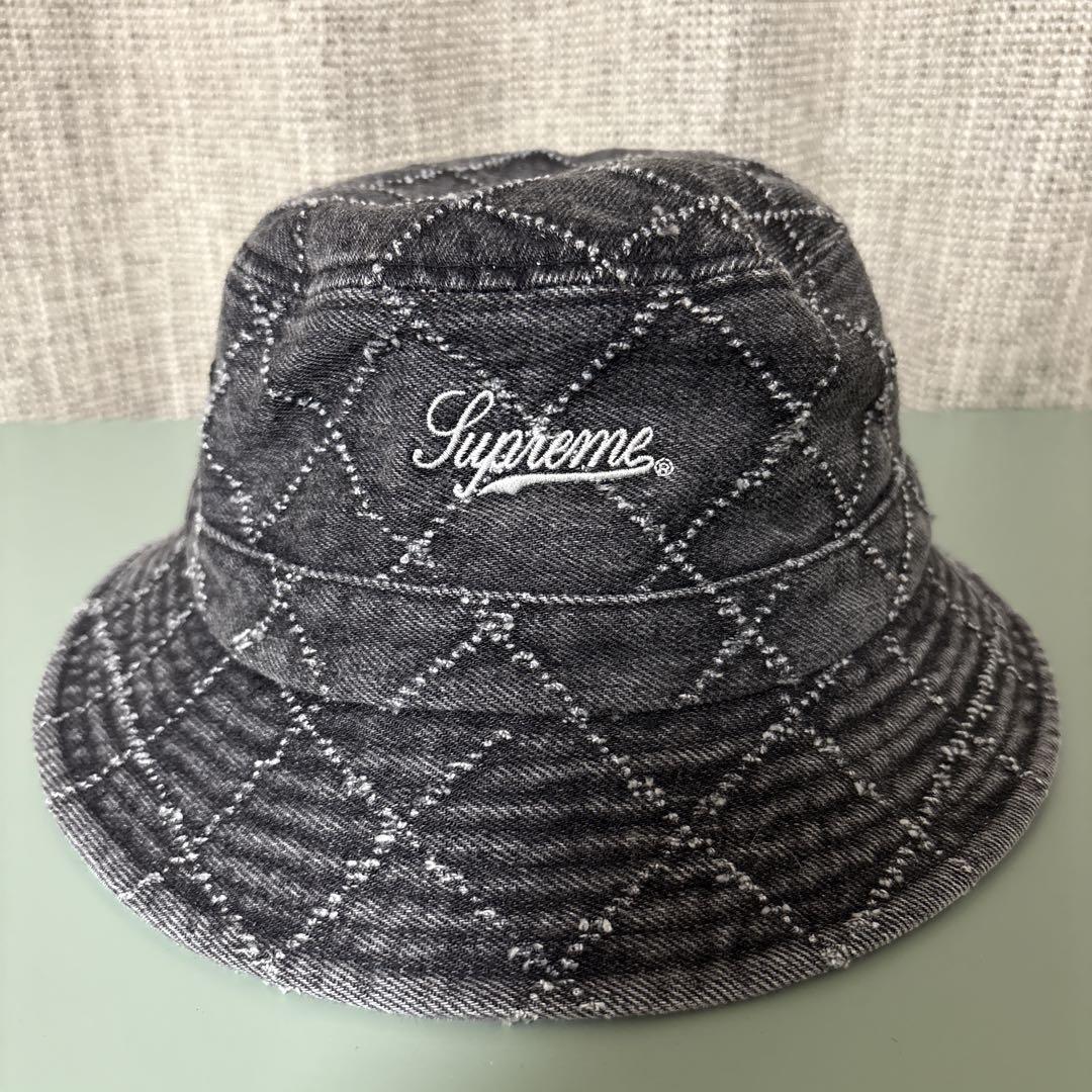 

[Б/У] Панама Supreme из пробитого денима черного цвета