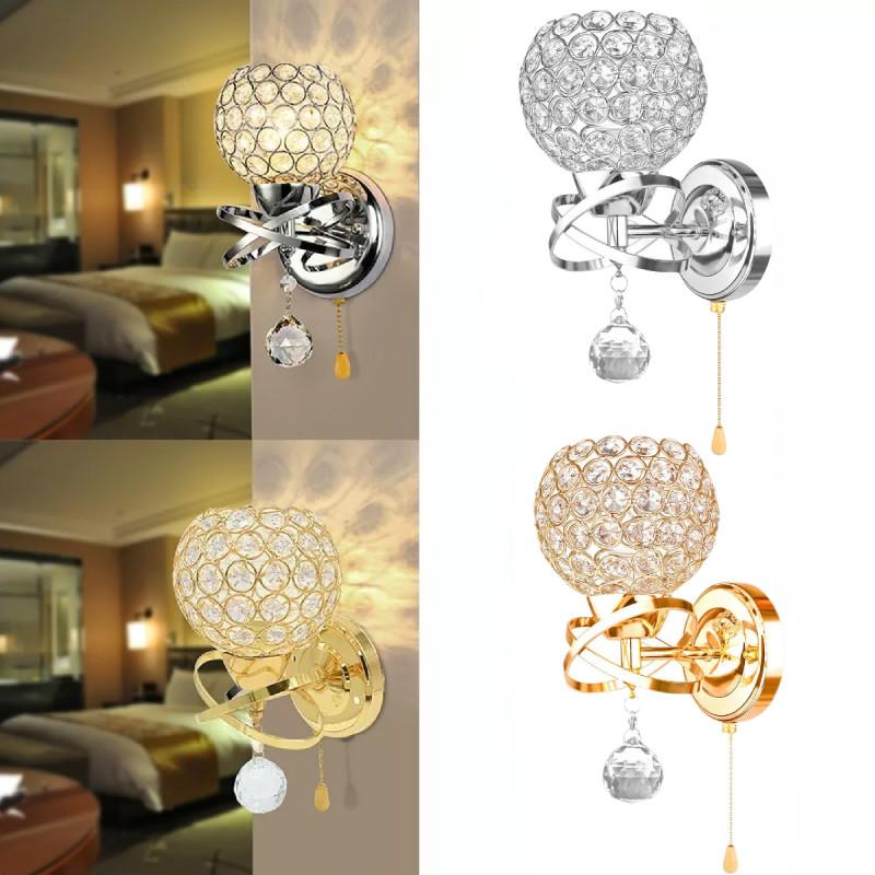 Crystal Wall Modern Light Holder Power Pull Switch Bedroom Hallway Lamp Wall