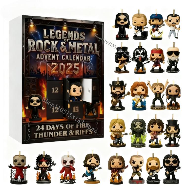 Rockový a Metalový adventní kalendář Vánoční slepá krabička 2D Plochý Akrylový Ikonická Hudební Postava Je Vhodný pro Dárky Rockových a Metalových Fanoušků