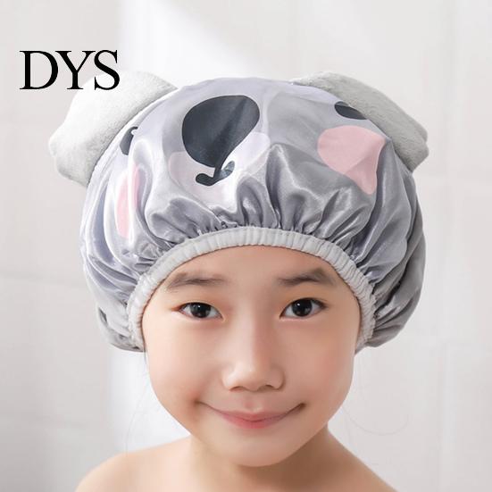 Women Bath Hat Hair Cartoon Design Waterproof Double Layer Elastic Band Ladies Protection Nerdy Koala Cute Kids Bathing Home Supply