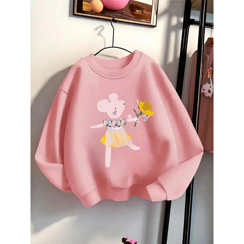 Girls' Crewneck Sweatshirt - Floral Pattern with Pastel Colors And Machine Washable, Spring And Autumn