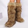 Womens Knee High Fuzzy Faux Fur Boots - Soft, Warm, and Comfortable Slip-on Design with Flat He Ladies Plush Warm Platform Shoes