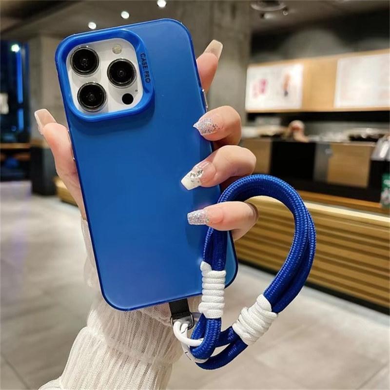 Fashion Lanyard Bracelet Silicone Metallic Aurora Matte New Case For iPhone 16 15 14 13 12 11 Pro Max X XS XR Soft Shockproof Cover