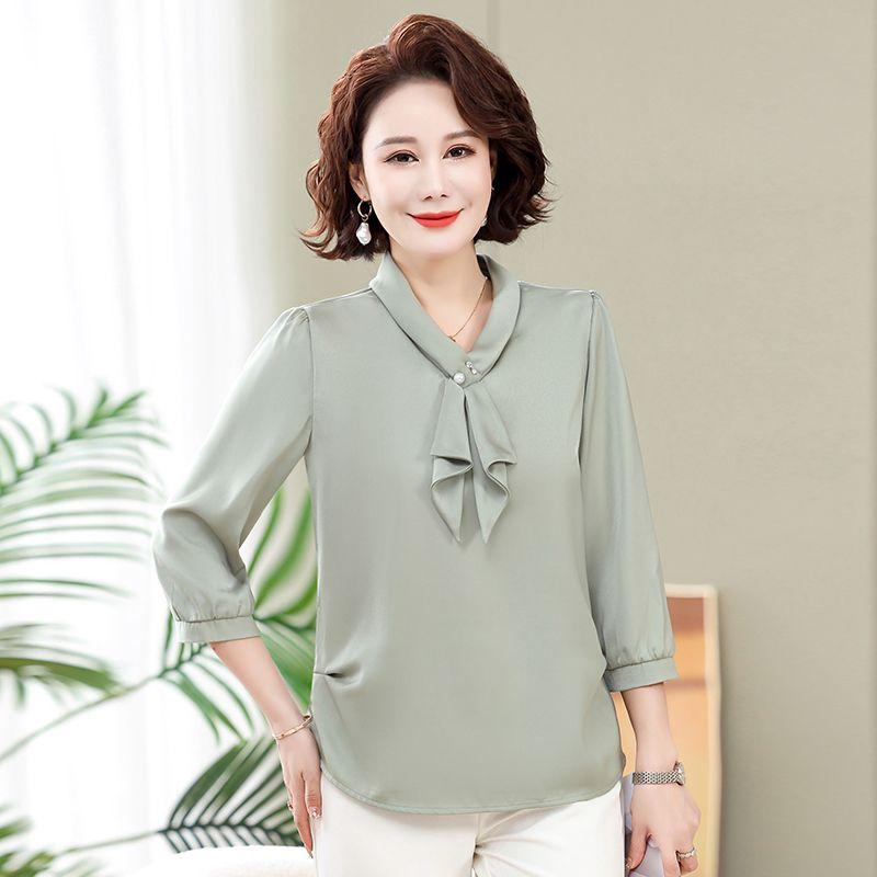 Women's Spring and Autumn Style Chiffon Shirt Loose Middle-aged and Elderly Mother's Clothing Base Shirt