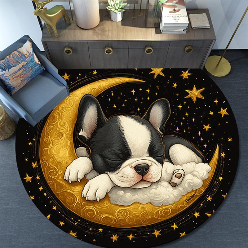 Sleeping Puppy Round Area Rug,Carpet Rug for Living Room Bedroom Sofa Playroom Decor,Non-slip Floor Mat
