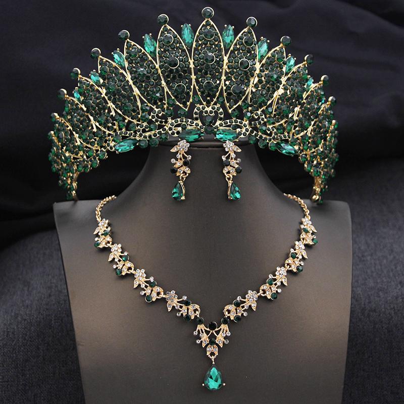 Quality Blue Tiaras and Crowns Bridal Jewelry Sets for Women Prom Wedding Crown necklace earrings Set Costume Accessories