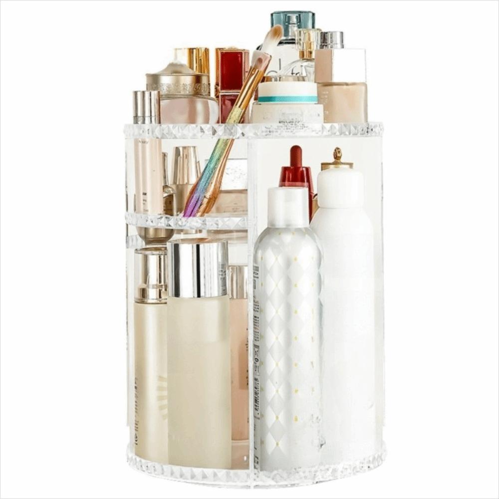 Space Saving Desktop Storage Rack 360 Degree Rotating Cosmetic Storage Box  Desk Organizer