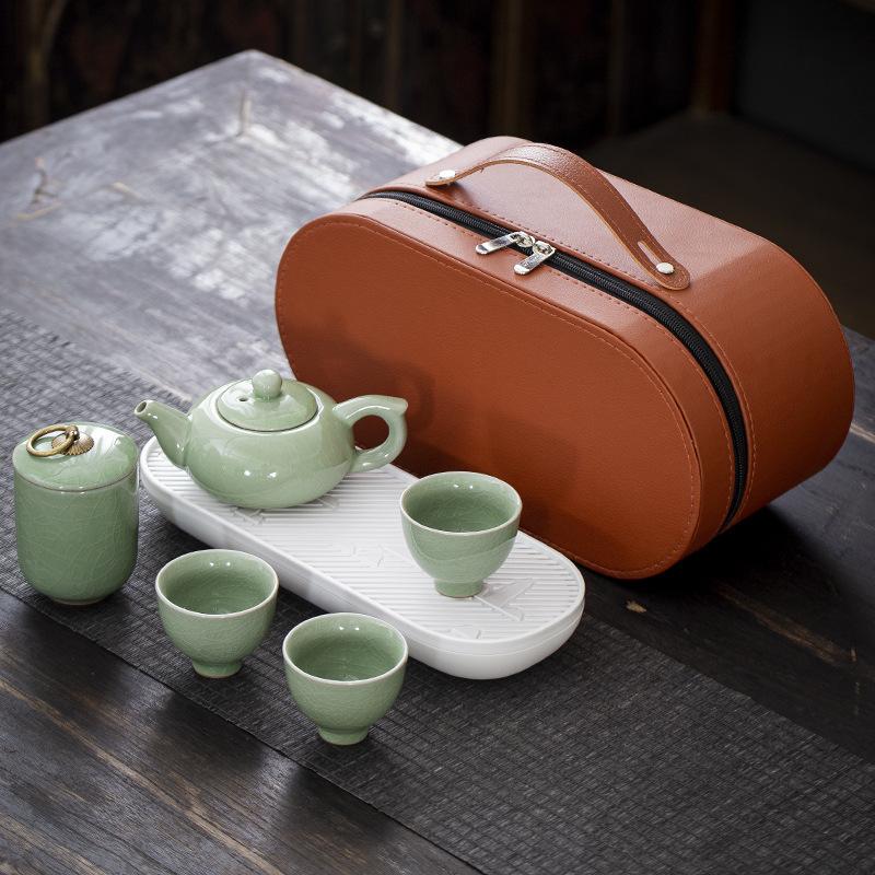 Travel Tea Set Tea Tray Household Kung Fu Tea Set Outdoor Portable Teapot Ceramic New Year Gift