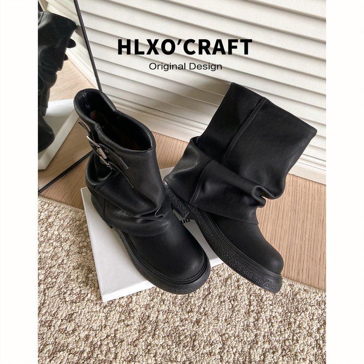 

[youshilai] This year s popular short boots 2025 autumn black trouser boots thick-soled foreign-style small short boots 35