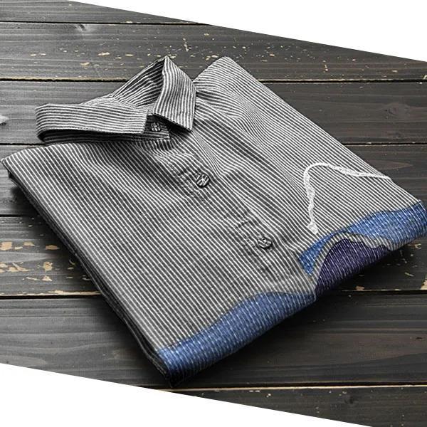 Spring and Autumn Embroidery Mid-length Long Sleeved Shirt Women's Fine Stripe Versatile Artistic Large Size Loose Shirt Top