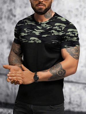 Pánské tričko s potiskem Camo Léto Denní Neformální Pánské tričko Outdoor Street Krátký rukáv Top Fitness Sportovní Pánské tričko