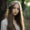 Vine Flower Crown Boho Flower Headband Hair Wreath Floral Halo Headpiece with Ribbon Wedding Party Photos Rosy