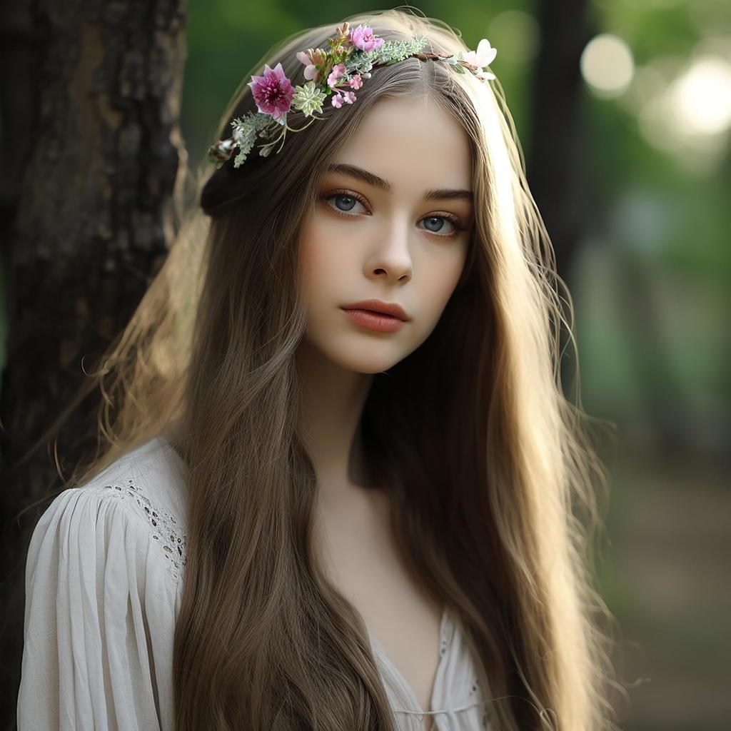 Vine Flower Crown Boho Flower Headband Hair Wreath Floral Halo Headpiece with Ribbon Wedding Party Photos Rosy