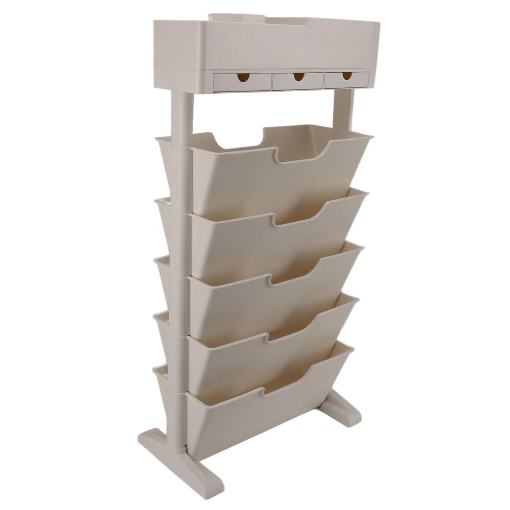 Bej Beyaz Kitaplık Plastik Kitaplık Dar Kitap Depolama Kullanışlı Sergileme Rafları Oturma Odası İçin