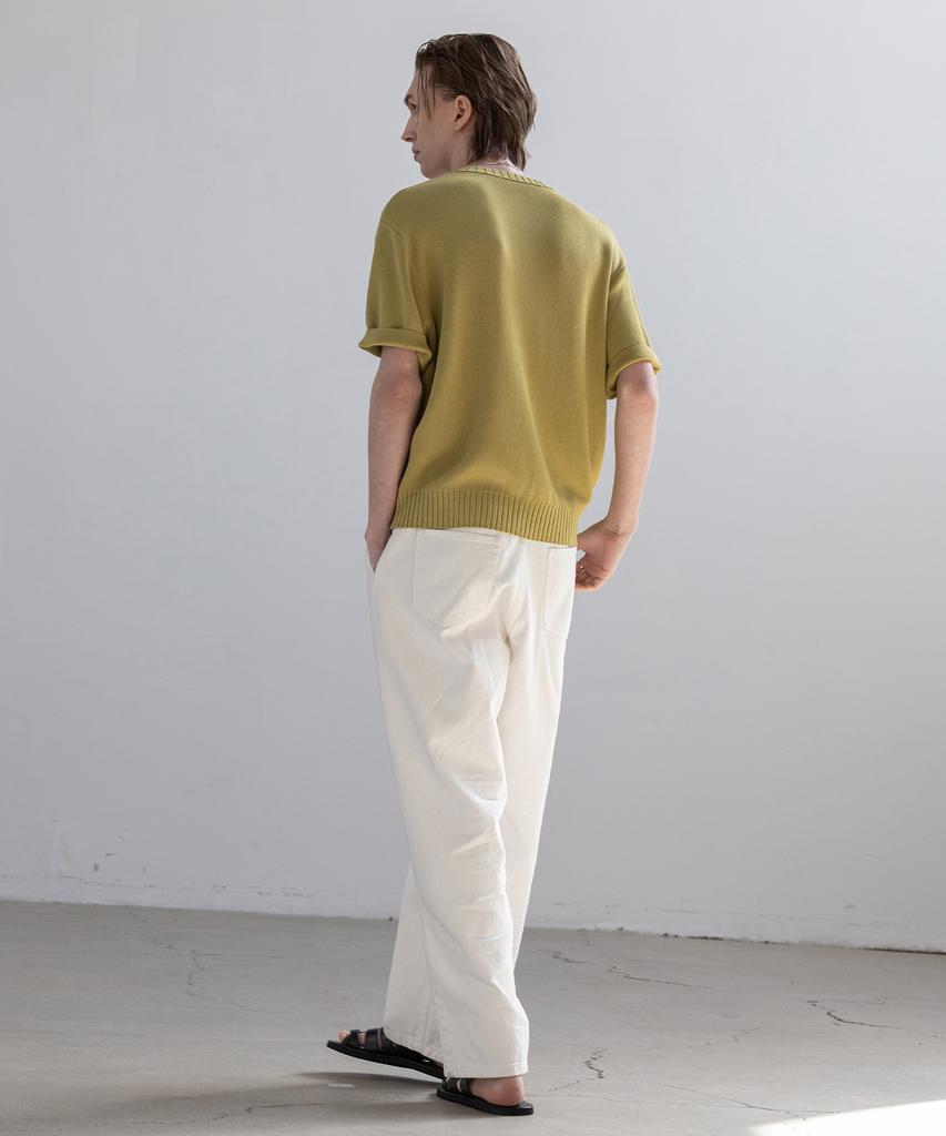 Dekkoloso Panel Rib Short Sleeve Summer Round Cardigan [Green]
