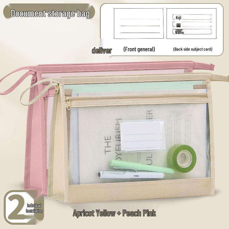 Dual-Layer Zippered Mesh File Bag for Students