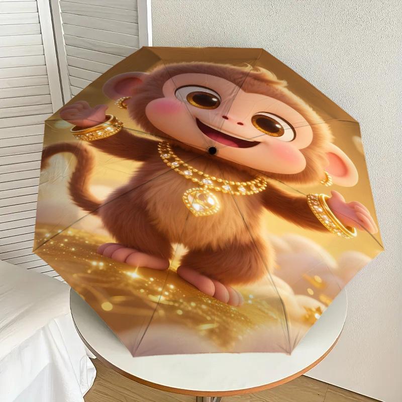 1pc Monkey Clouds Automatic Open/Close Umbrella Compact Folding Umbrella with 8-Rib Shaft for Women/Men, Elegant Birthday1140S