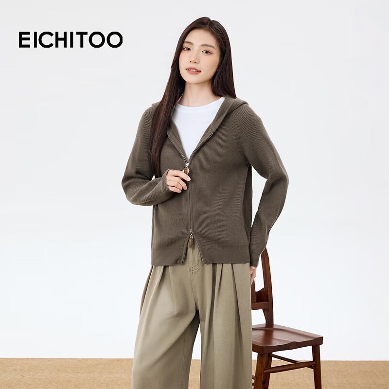 EICHITOO Women s Autumn Maillard Style Hooded Knit Cardigan M