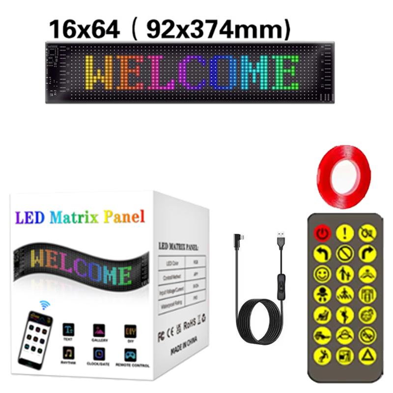 RGB LED Matrix Pixel Panel Flexible Waterproof Scrolling Text Advertising Sign Bluetooth APP Programmable Screen for Car Display