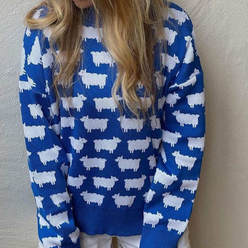 Круглый вырез альпака принтованный свитер осень и зима новый женский свободный — фото 10