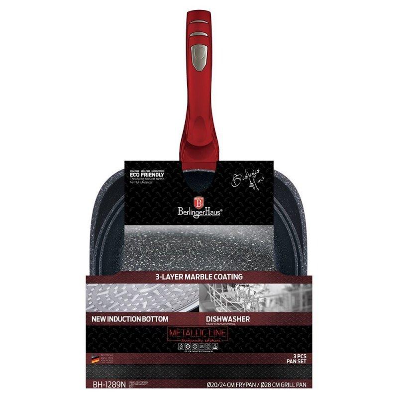 Zestaw 3 Patelni Granitowych Berlingerhaus Red Metallic Line Bh-1289
