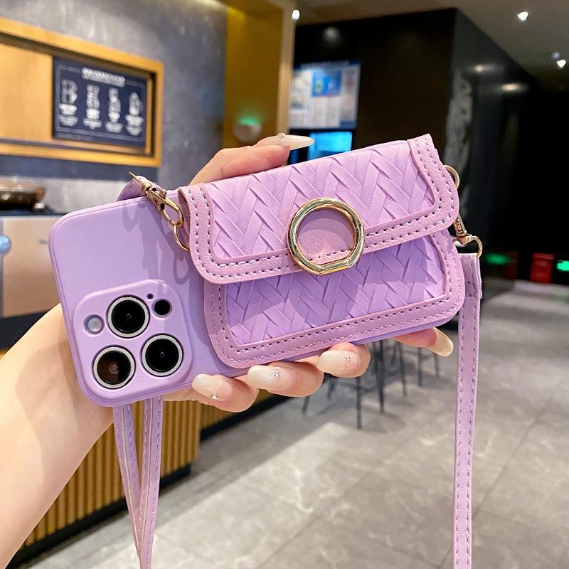 Chao Brand Xiaoxiangfeng Is Suitable for Honor X60i Mobile Phone Case Woven Pattern Card Bag, Huawei Nova13 Oblique Strap Belt, Leather Rope.