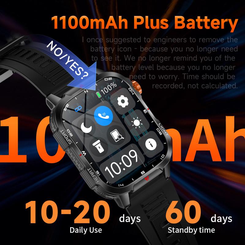 2025 New Men's Smart Watch Bluetooth Call 1100mAh Large Battery 60 days standby time 2.01 inch Screen IP68 Waterproof Motion Tracker