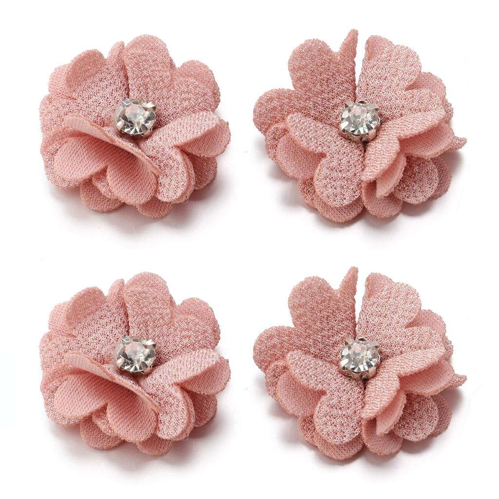 10pcs Colorful Fabric Flower 3.5cm Rhinestone Flower Core Pearl Hemp Flower Applique For DIY Clothing Sewing Headwear Decoration