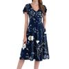 Women's Loose Casual And Fashionable V-Neck Short Sleeved Print Mid Length Dress