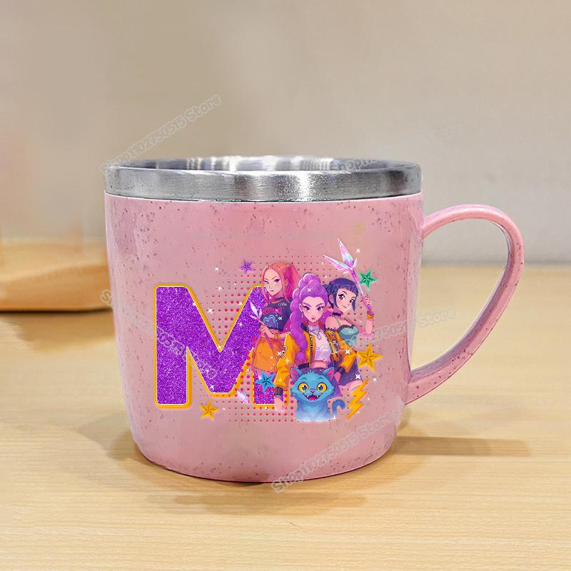 High Quality KPop Demon Hunters Letter A-z Milk Mugs Cartoon Children Water Cups School Office Coffee Tea Mug Girl Stainless Steel Drink Cup