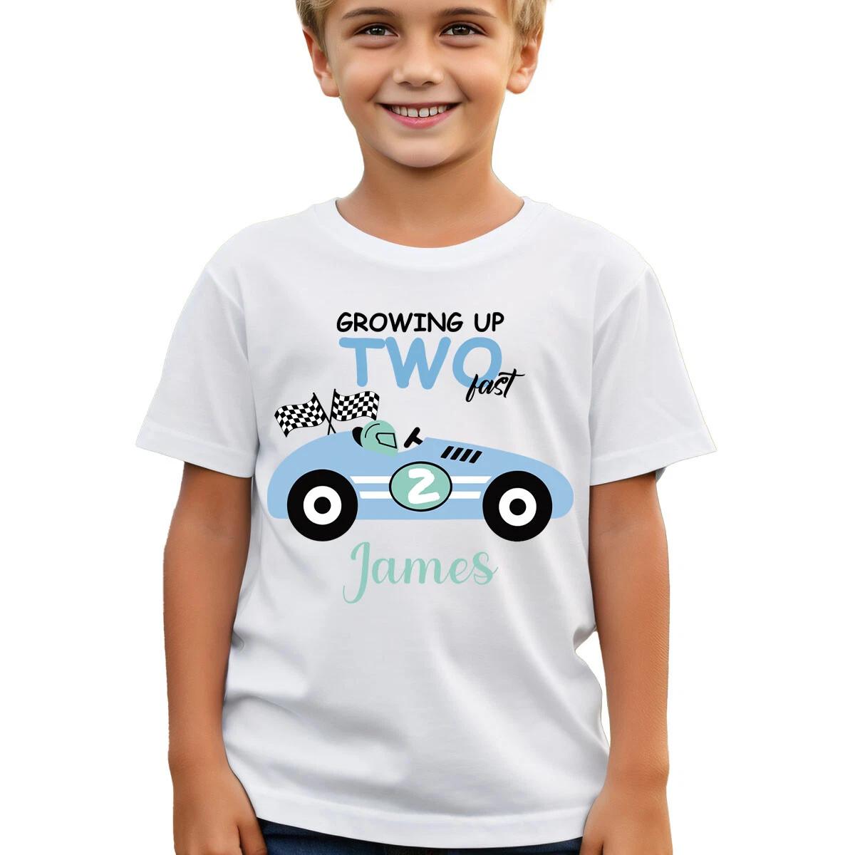 

Customisable Blue Race Car Birthday T-Shirt For Boys Age & Name Options #TA-195 120