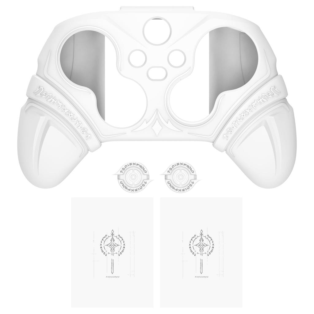 PlayVital Silicone Controller Cover for Xbox Series with Thumb Caps and Stickers Grip Shock Absorbing Runes Edition X/S – Non-Slip Skin, – (White)
