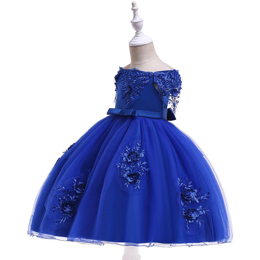 2024 One-Shoulder Puffy Princess Dress with Mesh Embroidery and Pearls for Girls