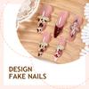 European & American almond press on nails with leopard print, chains and 3D flowers, premium finished fake nails for wholesale.