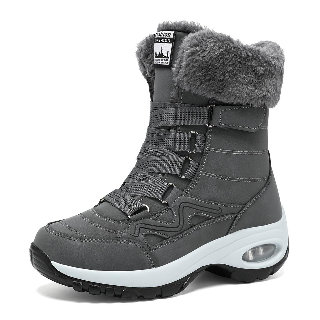 Women High Top Snow Boots Winter Plush Hiking Sneakers Comfort Air Cushion Daily Boots Non-slip Winter Outdoor Walking Boots