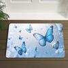 1pc Blue butterfly patterned floor mat, machine washable polyester, suitable for bedroom and living room décor.