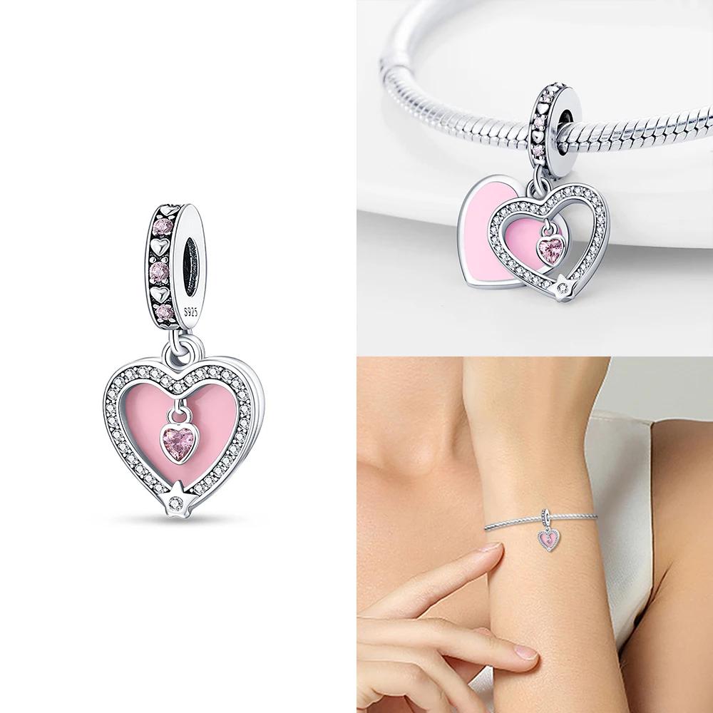 Copper Color Trunk Heart Shape Bow Pink Charms Beads Fitoriginal Bracelets Fine Diy Birthday Women Jewelry Gift