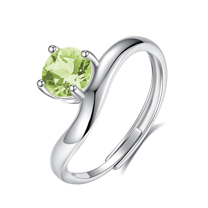 S925 Silver Ring for Women, Natural Crystal/Topaz/Garnet/Olivine Adjustable Jewelry Gift