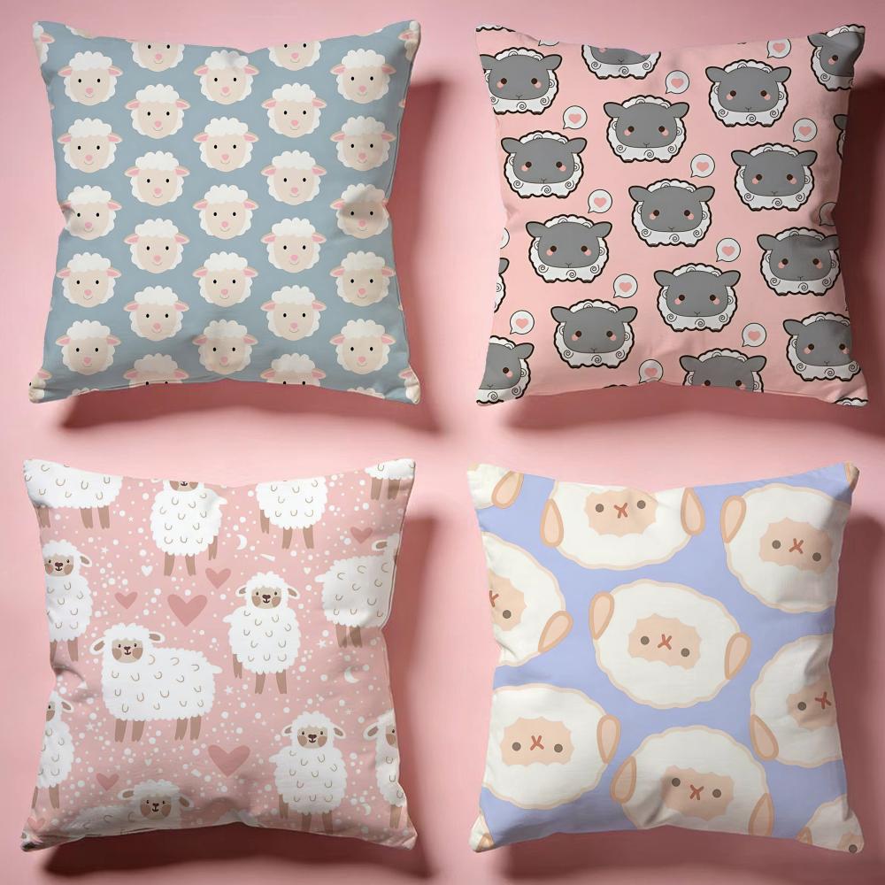 Fluffy Cute Sheep Graphic Cushion Cover Comfortable Durable Pillow Cover MultiScene for Home Office Car Sofa