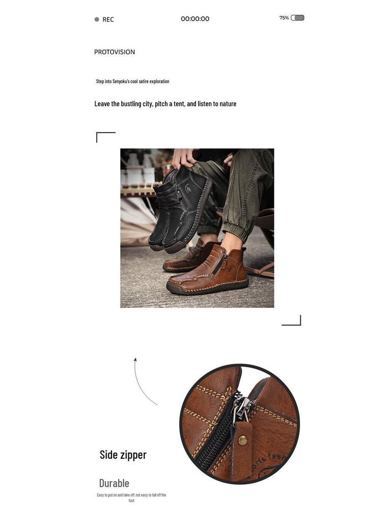 Herren Herbst/Winter Britischer Stil Warme Leder Martin Stiefel - Übergröße High-Top Kurze Stiefel mit Samtfutter