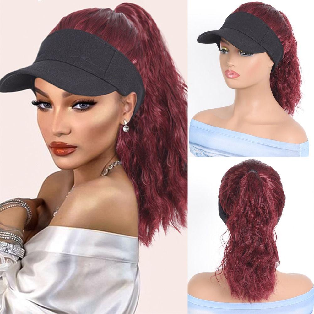 Boné de Basebol com Cabelo Anexado Top Vazado Boné de Verão para Proteção Solar Peruca Mulheres