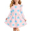 Girls Christmas Print Long Sleeve Dress with Sleeves for Holiday Party and