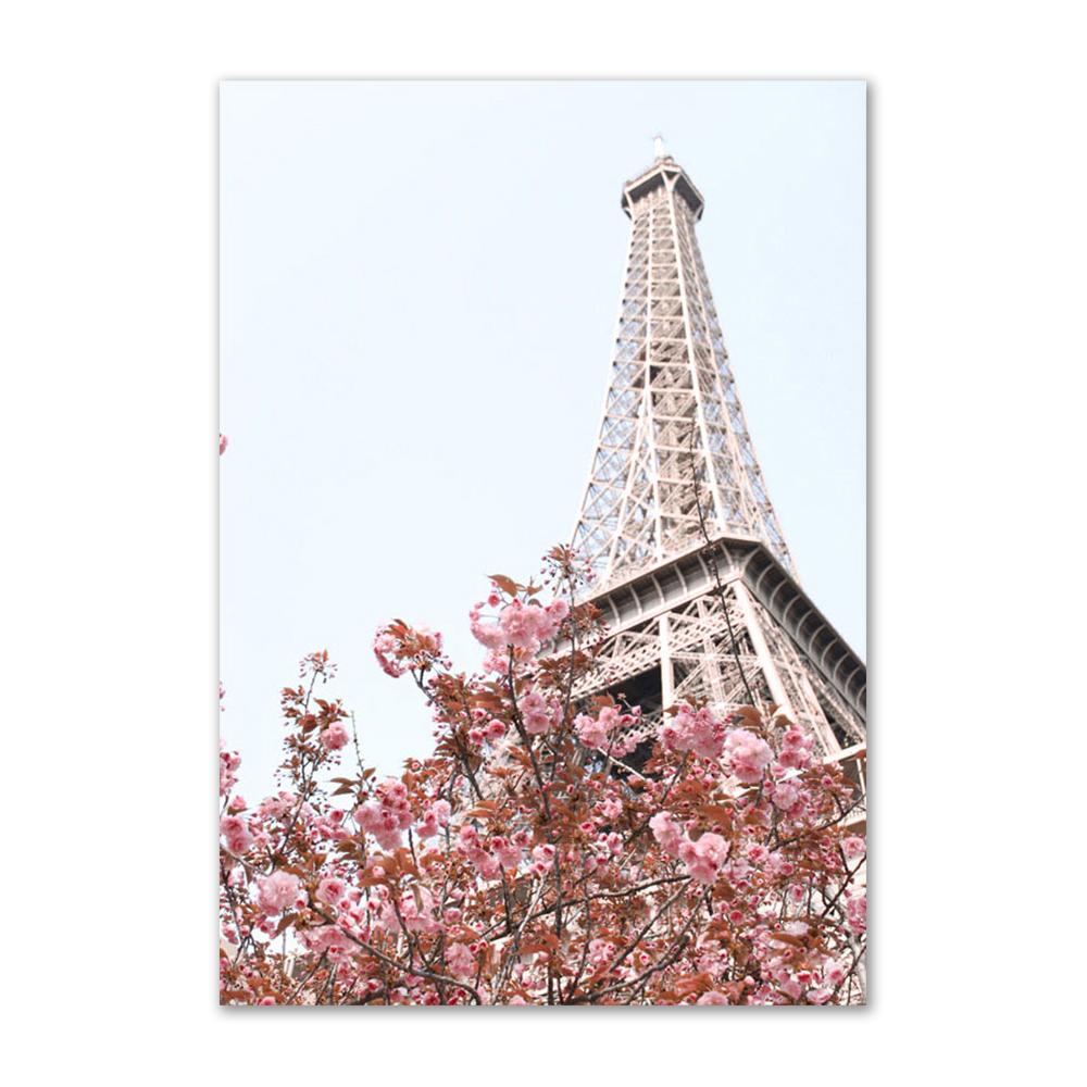 Rosa Blume Leinwand Malerei Wand Poster Und Drucke Retro Auto Fahrrad Paris Tower View Wand Kunst Bilder Für Wohnzimmer decor
