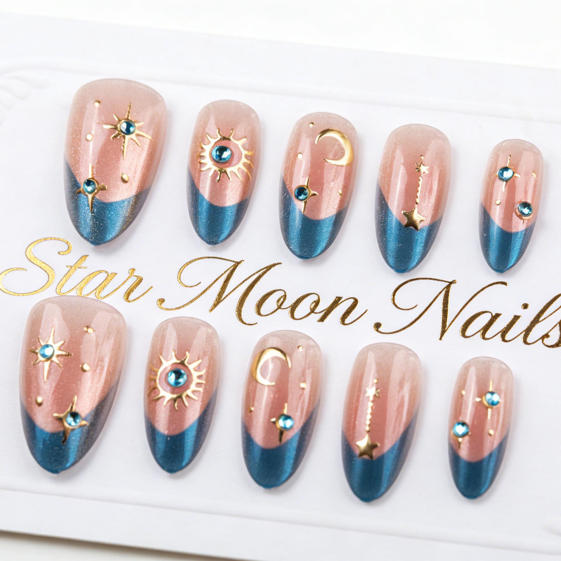 

30 pieces of hot-selling French cat s eye armor gilt moon star pink blush premium sapphire nail art